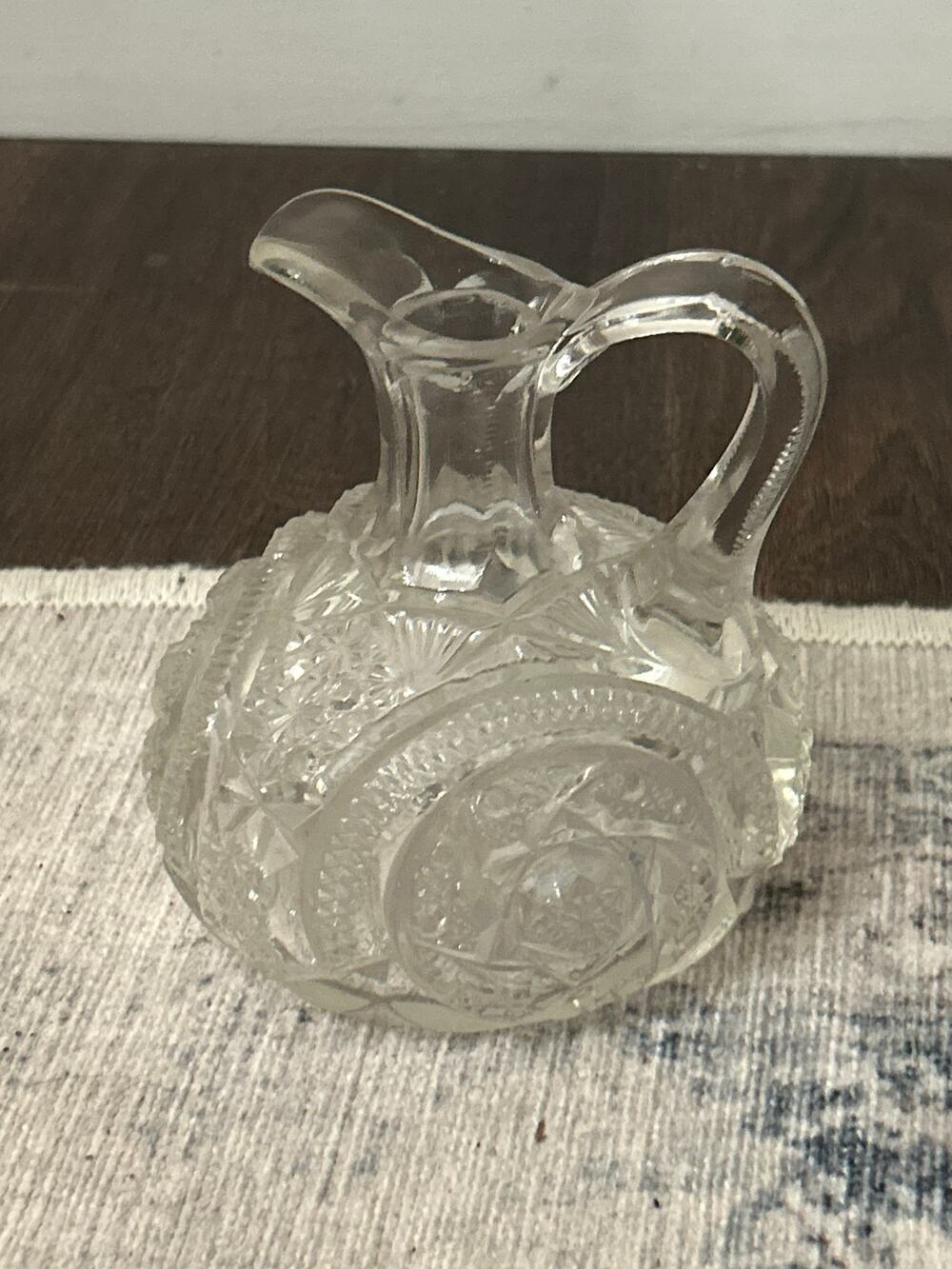 Vintage Clear Cut Glass Cruet Starburst Pattern Small Oil Vinegar Pitcher